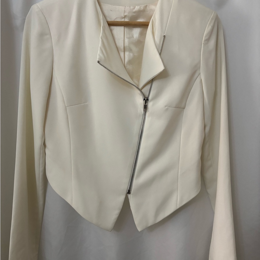 Mustard Seed Cream Blazer with Asymmetrical Zipper